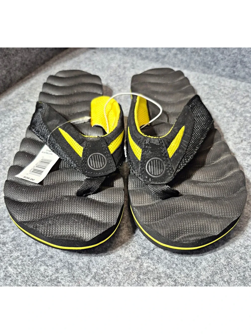 Thong Sandals Slip-On Synthetic Logo Accents Unisex US 10 Black Yellow